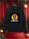 Men's Hoodie Yerba Mate Cool Sunglasses Holding Drink Under Orange Sun Llama