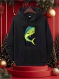 Men's Hoodie Vibrant Blue Green Fish Swimming Calmly On Black Hoodie