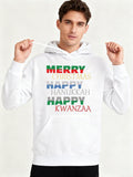 Men's Hoodie Merry Christmas Happy Hanukkah Happy Kwanzaa Festive Multicolored Lettering Holiday Hoodie