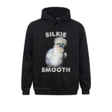 Men's Hoodie Silkie Smooth Fluffy White Bird Wearing Cool Sunglasses Under Bold Lettering