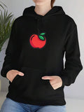 Men's Hoodie Vivid Red Fruit With Green Leaf Glowing On Black Hoodie Apple