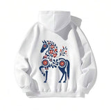 Men's Hoodie Folk Art Inspired Floral Patterns On Standing Horse