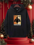 Men's Hoodie Happy Thanksgiving Retro Sunset Warm Vibe With Festive Turkey