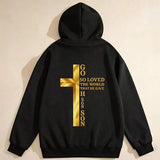 Men's Hoodie Golden Cross With Meaningful Words On Black Hoodie