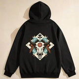 Men's Hoodie Abstract Geometric Pattern With Tribal Style Bull Skull
