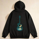 Men's Hoodie Teal Blue Reflections With Gentle Light Upon An Acoustic Guitar