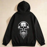 Men's Hoodie Vintage Pirate Skull With Long Beard Wearing Headphones