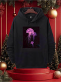Men's Hoodie Luminous Glow In Deep Ocean With Floating Graceful Jellyfish