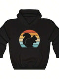 Men's Hoodie Retro Sunset With Striped Background Highlighting A Playful Squirrel