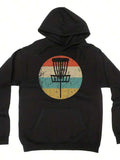 Men's Hoodie Vintage Striped Circle With Weathered Disc Golf Basket