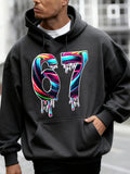Men's Hoodie Colorful Melting Swirl Print Numbers On Black Hoodie
