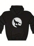 Men's Hoodie Silhouetted Lone Wolf Howling Standing Under Luminous Full Moon Night