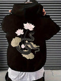 Men's Hoodie Coiled Snake Among Blooming Lotus Flowers And Green Leaves Hoodie