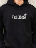 Men's Hoodie Freedom With Distressed White Bold Letters And Cross Symbol