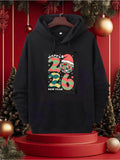 Men's Hoodie Happy New Year With Candy Pattern Festive Santa Hat Print Number