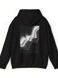 Men's Hoodie Abstract Monochrome Wavy Lines Flowing With Smooth Gradient Effect Pattern