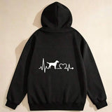 Men's Hoodie Heartbeat Line With Heart And Loyal Dog Silhouette