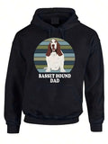 Men's Hoodie Basset Hound Dad Retro Style Striped Background Dog Portrait Hoodie