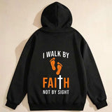 Men's Hoodie I Walk By Faith Not By Sight Orange Footprints Christian Faith Hoodie