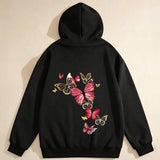 Men's Hoodie Whimsical Flight Among Colorful Blossoms With Dancing Pink Butterflies