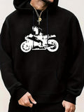 Men's Hoodie Urban Street Scene With Speeding Motorbike Under City Lights Motorcycle