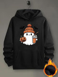 Men's Hoodie Cozy Autumn Ghost With Pumpkin Hat And Hot Chocolate Ghost