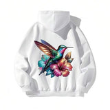 Men's Hoodie Vivid Blossoms With Radiant Wings Surrounding A Colorful Hummingbird