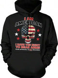 Men's Hoodie I Am American Skull With Flag Surrounded By Stars And Bold Lettering