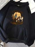 Men's Hoodie Cowgirl Silhouette Under Setting Sun With Grazing Cattle Western Prairie