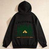 Men's Hoodie California Forest Scenery With Pine Trees And Yellow Camping Tent