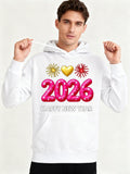 Men's Hoodie Happy New Year Fireworks And Shining Balloon Numbers 2026