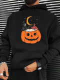 Men's Hoodie Whimsical Halloween Moonlit Sky With Friends On Pumpkin