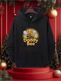 Men's Hoodie Daddy Bee With Cartoon Smiling Yellow Bees Surrounded By Honeycomb Circles Hoodie