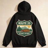 Men's Hoodie Route 20 Classic Road Sign With Vintage Car And Mountain Sunset Hoodie