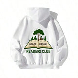Men's Hoodie Green Tree With Open Book And People Relaxing Readers Club