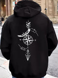 Men's Hoodie Compass Arrow Design With Soaring Eagle And Elegant Symbols