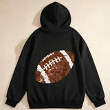 Men's Hoodie Sparkling Brown Sequins Football Surrounded By White Stripes Hooded Sweatshirt