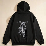 Men's Hoodie Vintage Motorcycle With Shining Chrome Parts On Black Hoodie Motorcycle