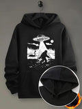 Men's Hoodie Night Forest Scenery With Ufo Beaming Light Onto Walking Yeti