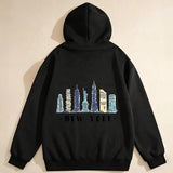 Men's Hoodie New York Skyline With City Lights Illuminating Tall Iconic Buildings