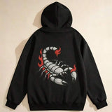 Men's Hoodie Fiery Accents With Bold Monochrome Silver Scorpion On Black Hoodie Scorpion