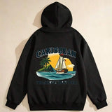 Men's Hoodie Caribbean Scenic Seaside Island With Sunset Palm Trees And Sailing Ship