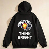 Men's Hoodie Think Bright Creative Brain Illustration With Glowing Idea Lightbulb Motif