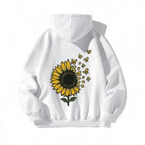 Men's Hoodie Bright Blossoming Sunflower With Playful Butterflies White Hoodie