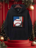 Men's Hoodie American Flag Background With A Baseball Front And Center Hoodie