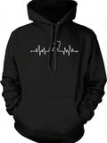 Men's Hoodie Heartbeat Lines With Sitting Cat In Center Hooded Sweatshirt
