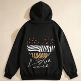 Men's Hoodie Wild Animal Print Heart With Handwritten Quote Sweater