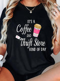 Women's Hoodie Its A Coffee And Thrift Store Kind Of Day With Pink Coffee Cup And Tag