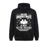 Men's Hoodie Never Underestimate A Boy With Drums Surrounded By Lightning Drum Set