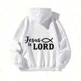 Men's Hoodie Jesus Is Lord With Minimalist Christian Fish Symbol Hoodie